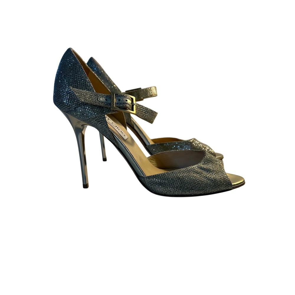 Jimmy Choo Peep Toe Mary Jane Heels Pumps Size 39 US 8.5-9 Gold Glitter